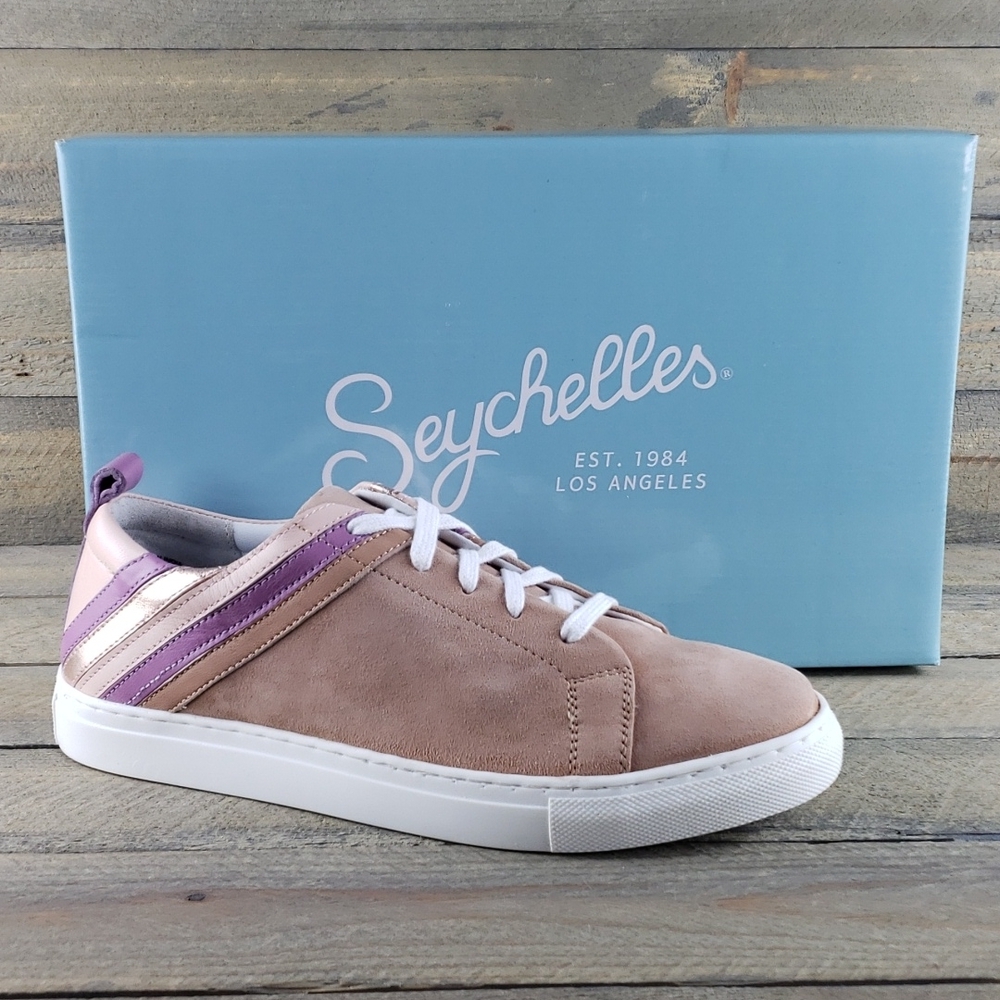 Seychelles Women's Stand Out Leather Suede Sneakers Blush Multi Stripe